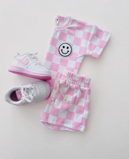 Pink Checkered Short Set