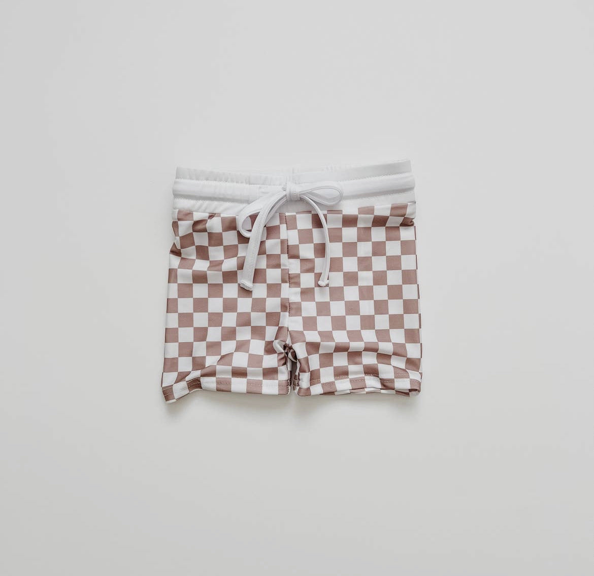 Tan Checkered Swim Shorts