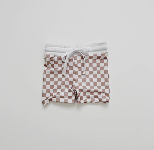 Tan Checkered Swim Shorts