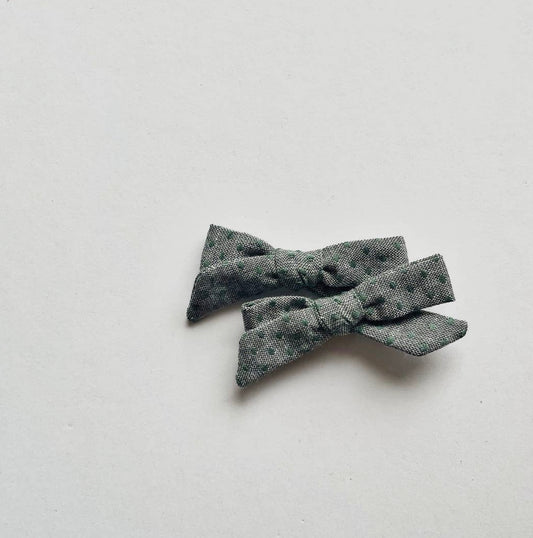 Muted Dotted Green Pigtail Bows