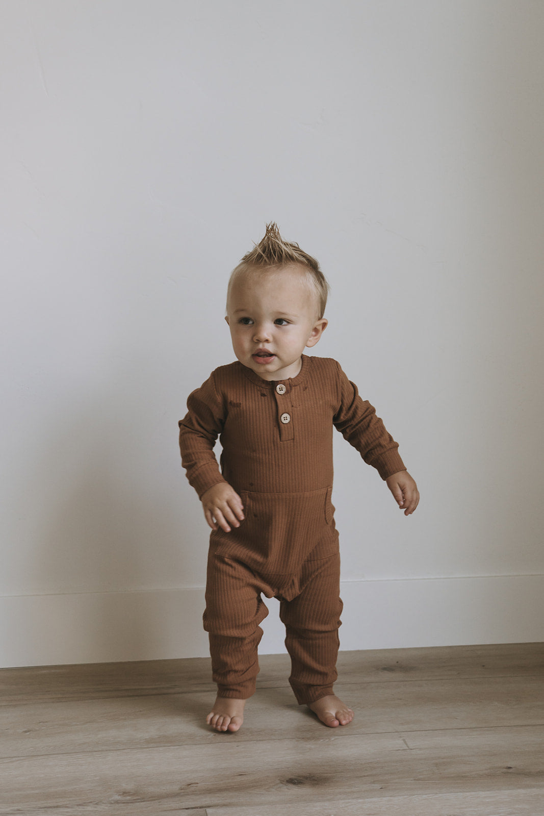 Brown ribbed playsuit